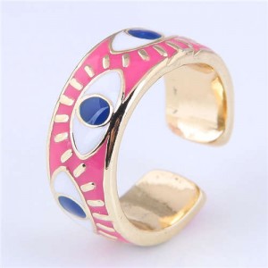 Popular Contrasting Colors Eyes Design Wholesale Jewelry Gold Plated Alloy Ring - Rose