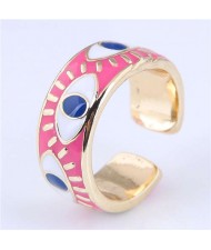 Popular Contrasting Colors Eyes Design Wholesale Jewelry Gold Plated Alloy Ring - Rose