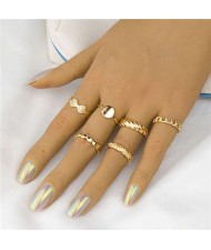 Punk Fashion Chain and Twisted 6pcs Wholesale Jewelry Golden Alloy Rings Set