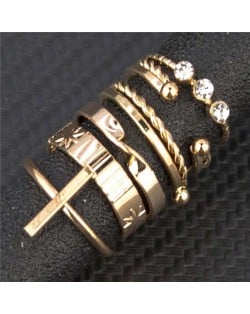 Vintage Style Wholesale Jewelry Cross and Rhinestone 6pcs Combo Women Rings Set