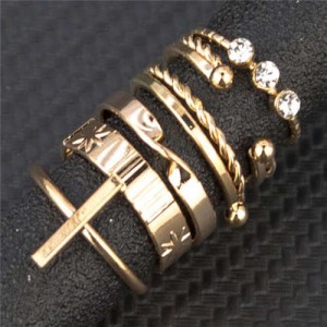 Vintage Style Wholesale Jewelry Cross and Rhinestone 6pcs Combo Women Rings Set