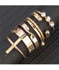 Vintage Style Wholesale Jewelry Cross and Rhinestone 6pcs Combo Women Rings Set