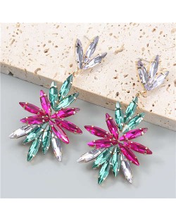 Leaf Shape Colorful Rhinestone Inlaid Floral Abstract Prints Wholesale Bohemian Jewelry Women Earrings - Rose