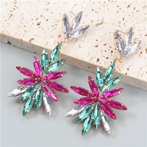 Leaf Shape Colorful Rhinestone Inlaid Floral Abstract Prints Wholesale Bohemian Jewelry Women Earrings - Rose