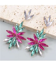 Leaf Shape Colorful Rhinestone Inlaid Floral Abstract Prints Wholesale Bohemian Jewelry Women Earrings - Rose