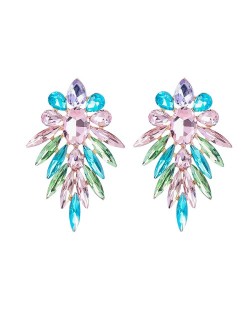 Leaf Shape Colorful Rhinestone Inlaid Floral Abstract Prints Wholesale Bohemian Jewelry Women Earrings - Multicolor