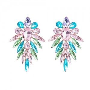 Leaf Shape Colorful Rhinestone Inlaid Floral Abstract Prints Wholesale Bohemian Jewelry Women Earrings - Multicolor