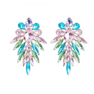 Leaf Shape Colorful Rhinestone Inlaid Floral Abstract Prints Wholesale Bohemian Jewelry Women Earrings - Multicolor