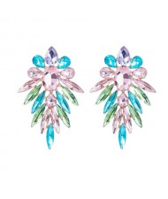 Leaf Shape Colorful Rhinestone Inlaid Floral Abstract Prints Wholesale Bohemian Jewelry Women Earrings - Multicolor