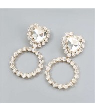 Shining Heart Shape Glass Inlaid U.S Fashion Hip Hop Jewelry Bold Dangle Wholesale Earrings - Golden