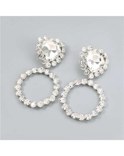 Shining Heart Shape Glass Inlaid U.S Fashion Hip Hop Jewelry Bold Dangle Wholesale Earrings - Silver