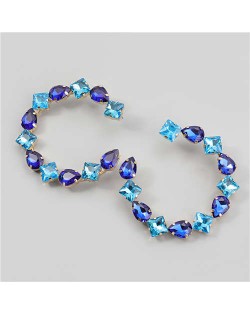 Ethnic Style Rhinestone Embellished Creative C Type Women Wholesale Statement Earrings - Blue