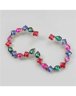 Ethnic Style Rhinestone Embellished Creative C Type Women Wholesale Statement Earrings - Multicolor