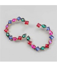 Ethnic Style Rhinestone Embellished Creative C Type Women Wholesale Statement Earrings - Multicolor