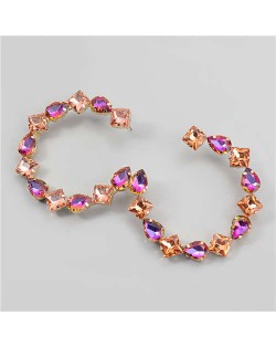 Ethnic Style Rhinestone Embellished Creative C Type Women Wholesale Statement Earrings - Rose