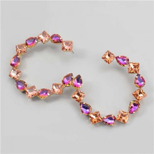 Ethnic Style Rhinestone Embellished Creative C Type Women Wholesale Statement Earrings - Rose