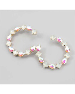 Ethnic Style Rhinestone Embellished Creative C Type Women Wholesale Statement Earrings - Luminous White