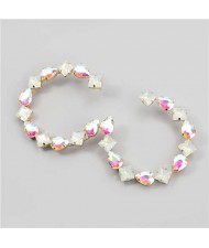 Ethnic Style Rhinestone Embellished Creative C Type Women Wholesale Statement Earrings - Luminous White