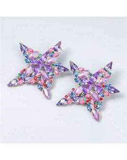 Shining Star Rhinestone Inlaid Baroque Style Christmas Wholesale Jewelry Bling Stud Earrings - Purple