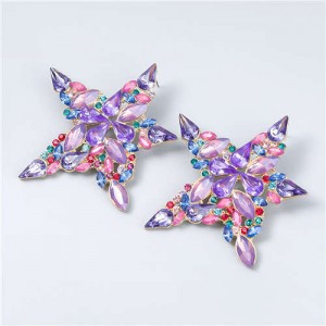Shining Star Rhinestone Inlaid Baroque Style Christmas Wholesale Jewelry Bling Stud Earrings - Purple