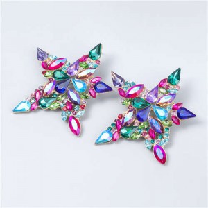 Shining Star Rhinestone Inlaid Baroque Style Christmas Wholesale Jewelry Bling Stud Earrings - Multicolor
