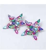 Shining Star Rhinestone Inlaid Baroque Style Christmas Wholesale Jewelry Bling Stud Earrings - Multicolor
