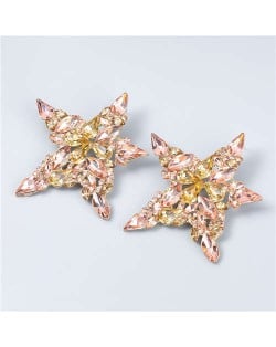 Shining Star Rhinestone Inlaid Baroque Style Christmas Wholesale Jewelry Bling Stud Earrings - Golden
