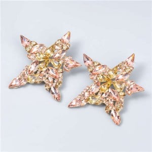 Shining Star Rhinestone Inlaid Baroque Style Christmas Wholesale Jewelry Bling Stud Earrings - Golden