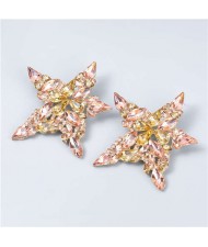 Shining Star Rhinestone Inlaid Baroque Style Christmas Wholesale Jewelry Bling Stud Earrings - Golden