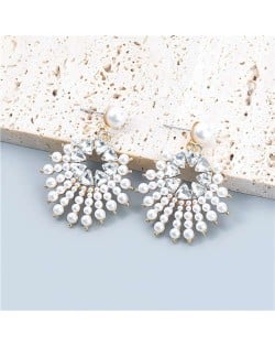 Sun Flower Rhinestone Inlaid Unique Design Internet Celebrity Choice Women Wholesale Earrings - White