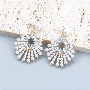 Sun Flower Rhinestone Inlaid Unique Design Internet Celebrity Choice Women Wholesale Earrings - White