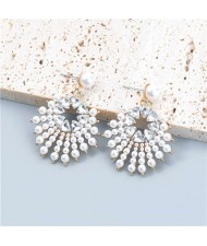 Sun Flower Rhinestone Inlaid Unique Design Internet Celebrity Choice Women Wholesale Earrings - White