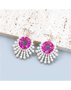 Sun Flower Rhinestone Inlaid Unique Design Internet Celebrity Choice Women Wholesale Earrings - Rose