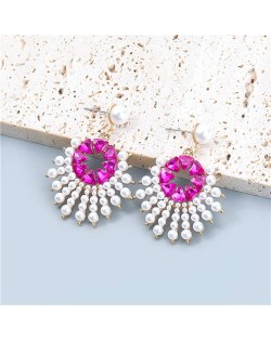 Sun Flower Rhinestone Inlaid Unique Design Internet Celebrity Choice Women Wholesale Earrings - Rose