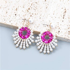 Sun Flower Rhinestone Inlaid Unique Design Internet Celebrity Choice Women Wholesale Earrings - Rose