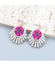 Sun Flower Rhinestone Inlaid Unique Design Internet Celebrity Choice Women Wholesale Earrings - Rose