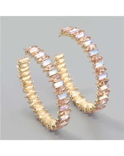 French Fashion Colorful Rhinestone Inlaid Open Design Wholesale Jewelry Hoop Earrings - Pink