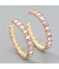 French Fashion Colorful Rhinestone Inlaid Open Design Wholesale Jewelry Hoop Earrings - Pink