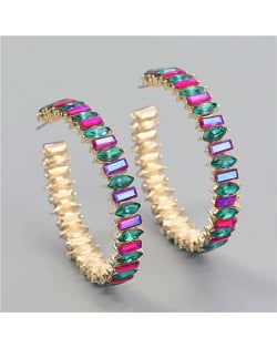 French Fashion Colorful Rhinestone Inlaid Open Design Wholesale Jewelry Hoop Earrings - Rose