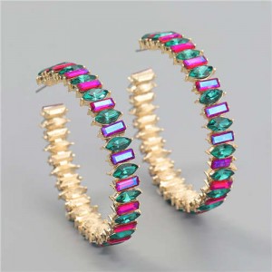 French Fashion Colorful Rhinestone Inlaid Open Design Wholesale Jewelry Hoop Earrings - Rose