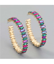 French Fashion Colorful Rhinestone Inlaid Open Design Wholesale Jewelry Hoop Earrings - Rose