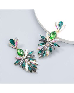 Shining Fashion Wholesale Jewelry Rhinestone Inlaid Abstract Flower U.S Bold Women Drop Earrings - Green