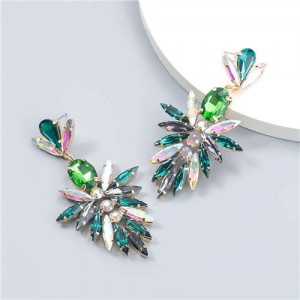 Shining Fashion Wholesale Jewelry Rhinestone Inlaid Abstract Flower U.S Bold Women Drop Earrings - Green