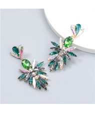 Shining Fashion Wholesale Jewelry Rhinestone Inlaid Abstract Flower U.S Bold Women Drop Earrings - Green