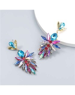 Shining Fashion Wholesale Jewelry Rhinestone Inlaid Abstract Flower U.S Bold Women Drop Earrings - Multicolor