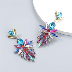 Shining Fashion Wholesale Jewelry Rhinestone Inlaid Abstract Flower U.S Bold Women Drop Earrings - Multicolor