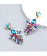 Shining Fashion Wholesale Jewelry Rhinestone Inlaid Abstract Flower U.S Bold Women Drop Earrings - Multicolor