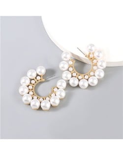 Glistening Round Shape Artificial Pearl Minimalist Wholesale Jewelry Huggie Earrings - Golden