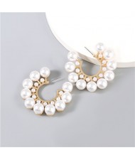 Glistening Round Shape Artificial Pearl Minimalist Wholesale Jewelry Huggie Earrings - Golden