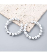 Glistening Round Shape Artificial Pearl Minimalist Wholesale Jewelry Huggie Earrings - Silver